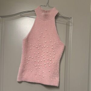 Zara Pink Furry Tank Top with Pearls